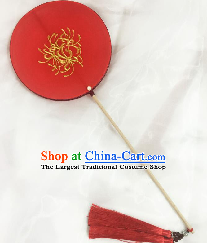 Chinese Traditional Palace Fans Ancient Princess Hanfu Wedding Red Round Fans for Women