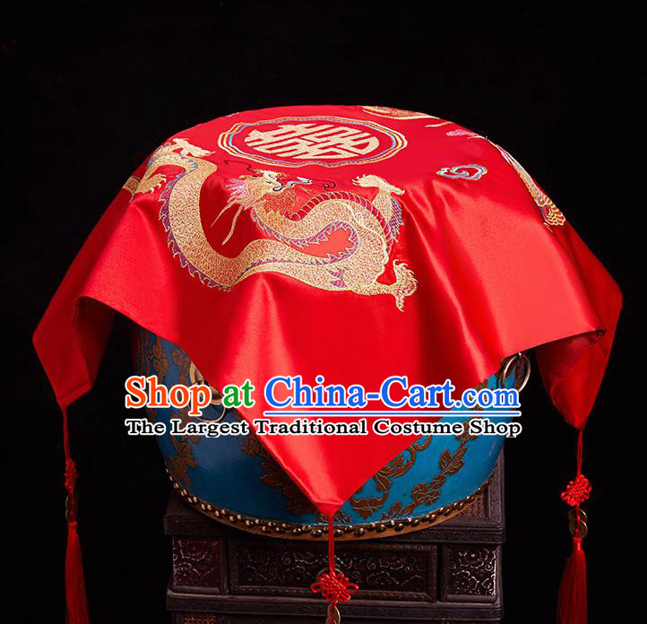 Chinese Ancient Wedding Headdress Curtain Traditional Handmade Embroidered Red Cover for Women