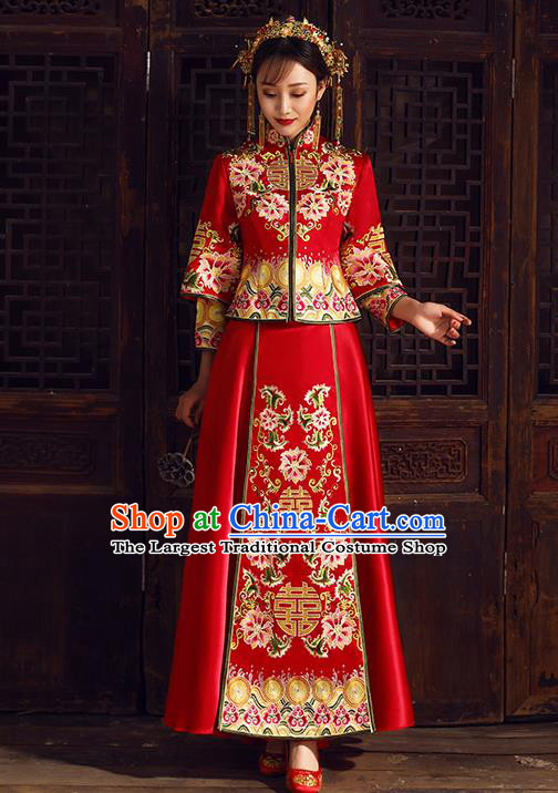 Chinese Traditional Bride Costume Embroidered Xiuhe Suit Ancient Wedding Dress for Women