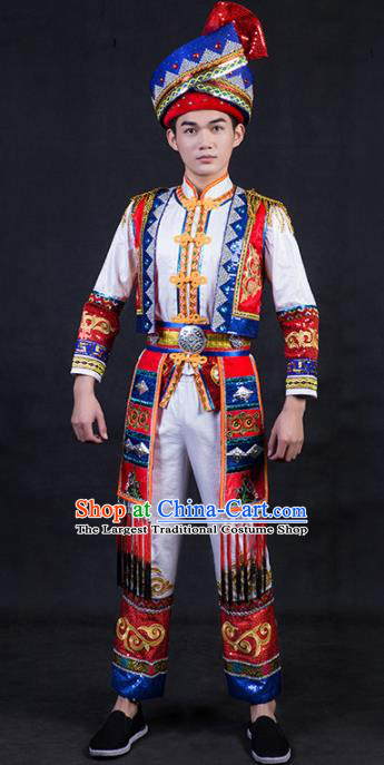 Chinese Traditional Yao Nationality Clothing Ethnic Bridegroom Folk Dance Costume for Men