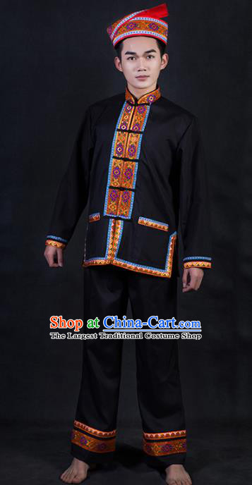 Chinese Traditional Yao Nationality Black Clothing Ethnic Festival Folk Dance Costume for Men