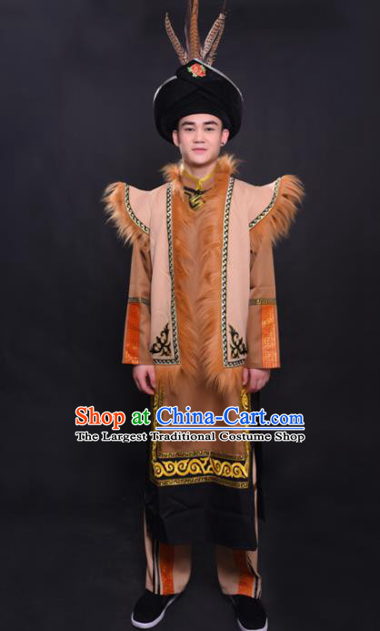 Chinese Traditional Ethnic Prince Costume Qiang Nationality Festival Folk Dance Clothing for Men