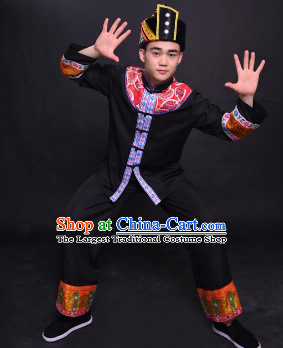 Chinese Traditional Ethnic Black Costume Mulao Nationality Festival Folk Dance Clothing for Men