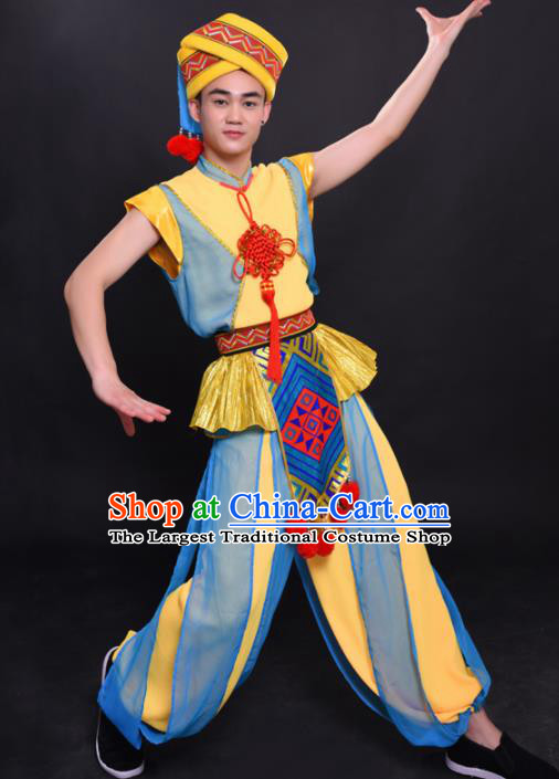 Chinese Traditional Ethnic Yellow Costume Yao Nationality Festival Folk Dance Clothing for Men