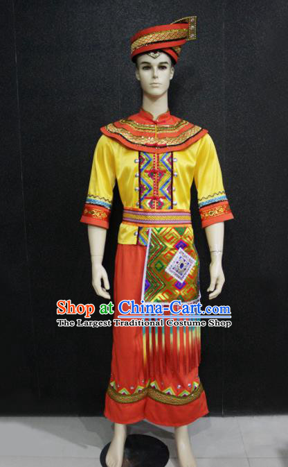 Chinese Traditional Ethnic Bridegroom Folk Dance Costume Zhuang Nationality Festival Clothing for Men