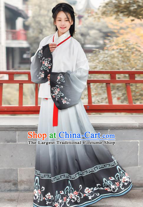 Traditional Chinese Ancient Young Lady Grey Hanfu Dress Ming Dynasty Historical Costume for Women