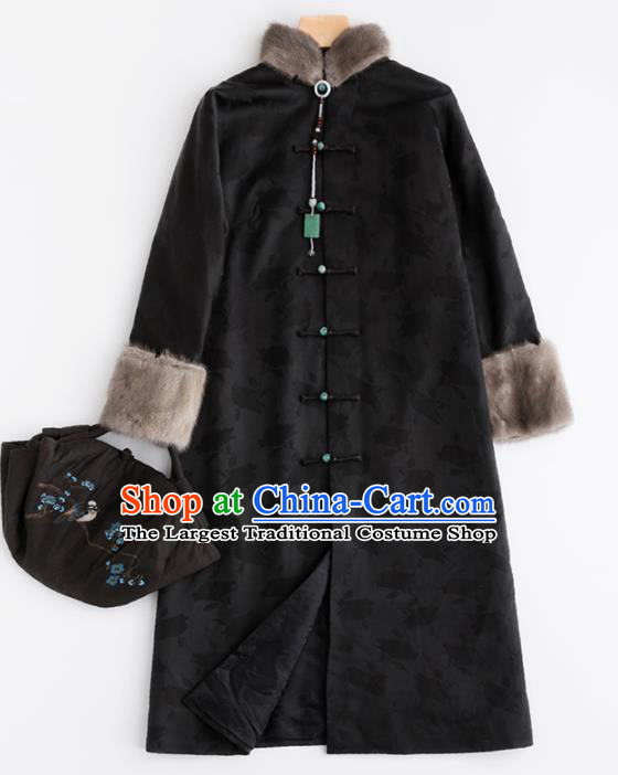 Chinese Traditional Tang Suit Black Dust Coat National Costume Upper Outer Garment for Women