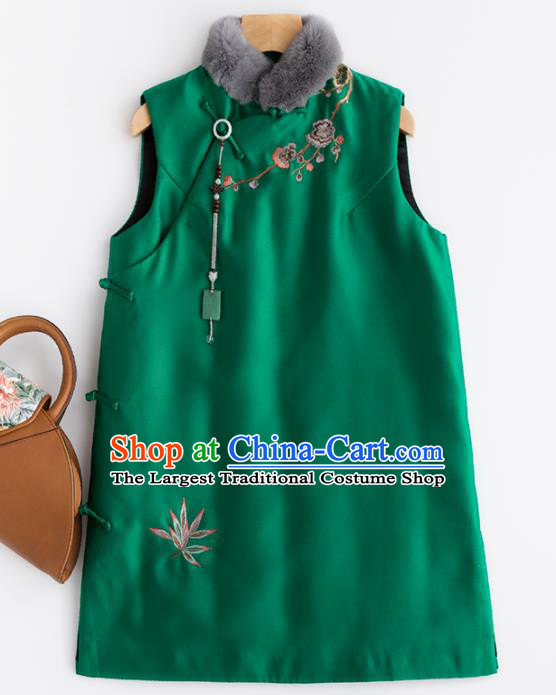 Traditional Chinese National Costume Tang Suit Embroidered Green Waistcoat for Women