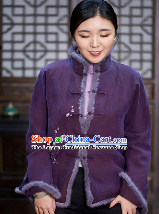 Chinese Traditional Tang Suit Cotton Wadded Jacket National Costume Upper Outer Garment for Women