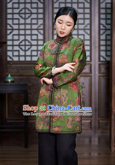 Chinese Traditional Tang Suit Green Jacket National Costume Upper Outer Garment for Women