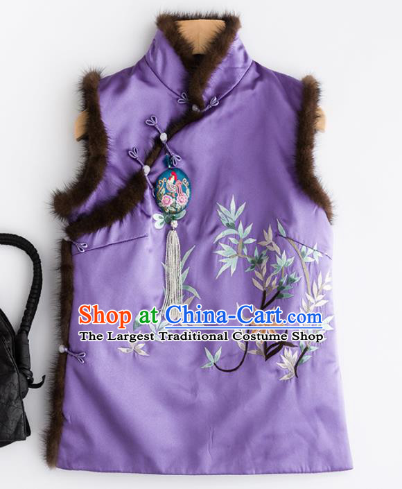 Traditional Chinese National Costume Tang Suit Embroidered Purple Brocade Waistcoat for Women