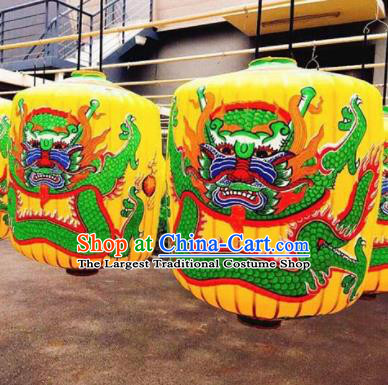 Chinese Traditional Palace Lantern Handmade Bamboo Painting Dragons Yellow Lanterns