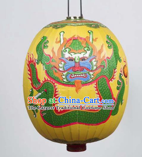 Chinese Traditional Temple Pray Lantern Handmade New Year Printing Dragon Yellow Lanterns