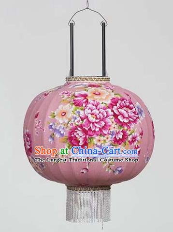 Chinese Traditional Printing Flowers Pink Hanging Lantern Handmade Craft New Year Palace Lanterns