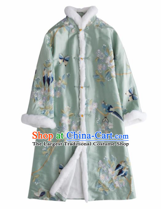 Chinese Traditional National Costume Tang Suit Outer Garment Green Dust Coat for Women