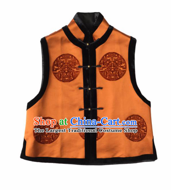 Traditional Chinese National Costume Orange Vest Tang Suit Waistcoat for Women