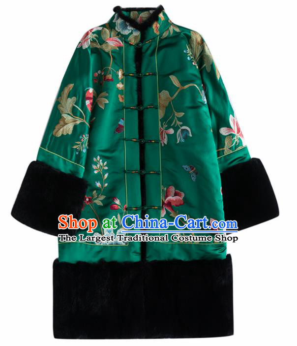 Chinese Traditional Costume National Tang Suit Green Coat Outer Garment for Women