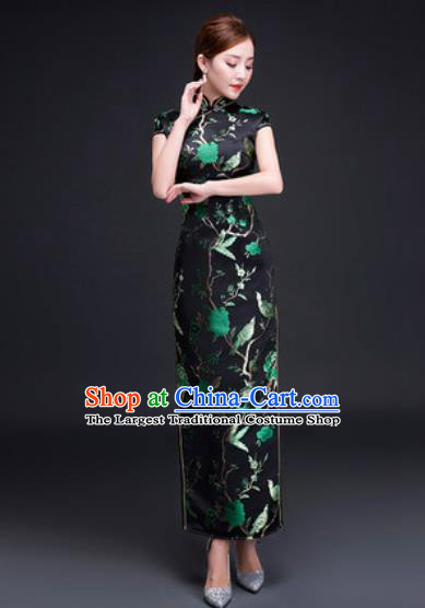 Chinese Traditional National Costume Classical Wedding Cheongsam Slim Black Qipao Dress for Women