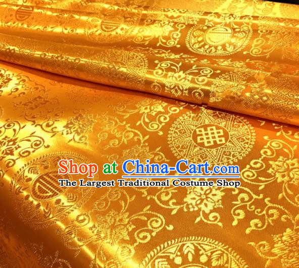 Chinese Traditional Buddhism Round Pattern Design Golden Brocade Silk Fabric Tibetan Robe Fabric Asian Material