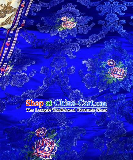 Chinese Traditional Buddhism Roses Pattern Design Royalblue Brocade Silk Fabric Tibetan Robe Satin Fabric Asian Material