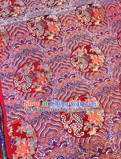 Chinese Traditional Buddhism Phoenix Peony Pattern Design Red Brocade Silk Fabric Tibetan Robe Satin Fabric Asian Material