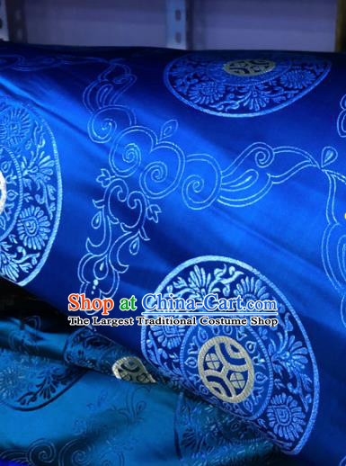 Chinese Traditional Buddhism Chrysanthemum Pattern Design Royalblue Brocade Silk Fabric Tibetan Robe Satin Fabric Asian Material