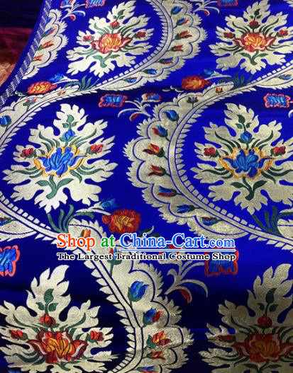 Chinese Traditional Buddhism Flowers Pattern Design Royalblue Brocade Silk Fabric Tibetan Robe Satin Fabric Asian Material