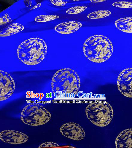 Chinese Traditional Buddhism Round Dragons Pattern Design Royalblue Brocade Silk Fabric Tibetan Robe Satin Fabric Asian Material