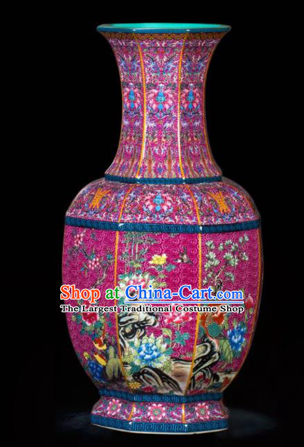 Chinese Jingdezhen Ceramic Purple Powder Enamel Vase Handicraft Traditional Porcelain Vase