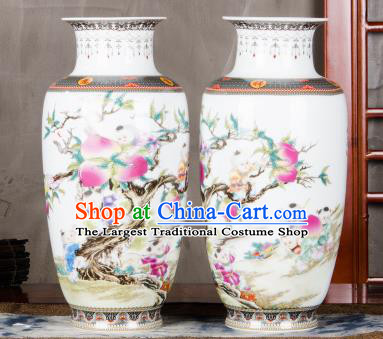 Chinese Traditional Printing Peach Enamel Vase Jingdezhen Ceramic Handicraft