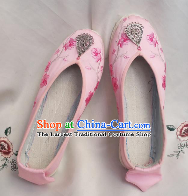 Chinese Ancient Princess Pink Shoes Traditional Wedding Cloth Shoes Hanfu Shoes Embroidered Shoes for Women