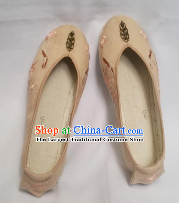 Chinese Ancient Princess Beige Shoes Traditional Wedding Cloth Shoes Hanfu Shoes Embroidered Shoes for Women