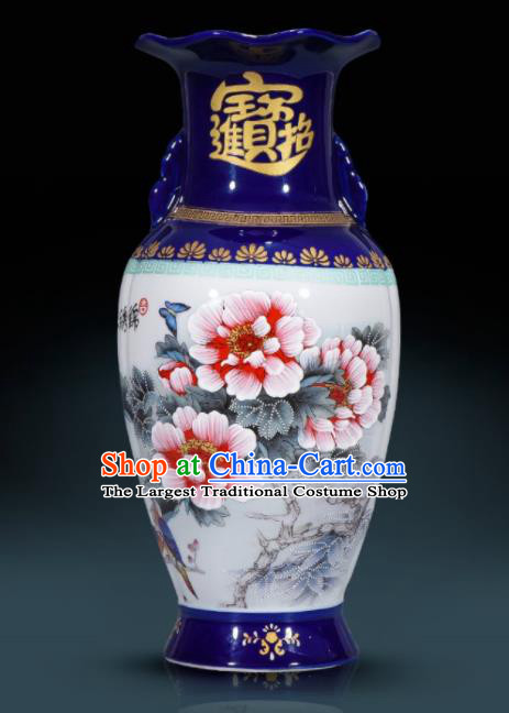 Chinese Jingdezhen Ceramic Craft Hand Painting Red Peony Enamel Vase Handicraft Traditional Porcelain Vase