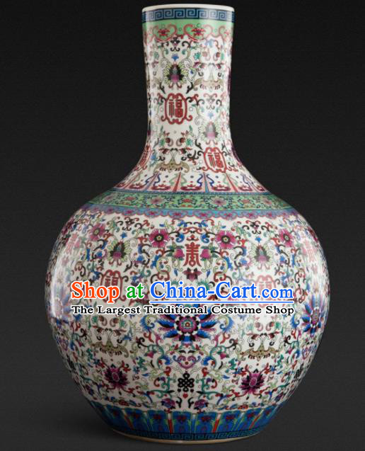 Chinese Jingdezhen Ceramic Craft Colour Enamel White Ball Vase Handicraft Traditional Porcelain Vase