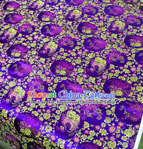 Chinese Traditional Buddhism Chrysanthemum Pattern Purple Brocade Silk Fabric Tibetan Robe Satin Fabric Asian Material