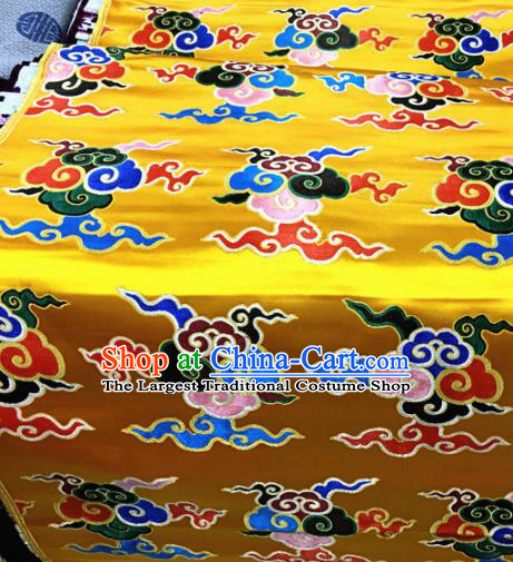 Chinese Traditional Buddhism Clouds Pattern Golden Brocade Silk Fabric Tibetan Robe Satin Fabric Asian Material