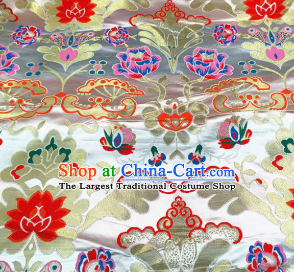 Chinese Traditional Pattern White Brocade Silk Fabric Tibetan Robe Satin Fabric Asian Buddhism Material