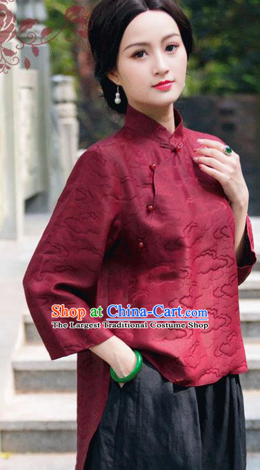 Chinese Traditional Upper Outer Garment National Costume Tang Suit Embroidered Red Blouse for Women