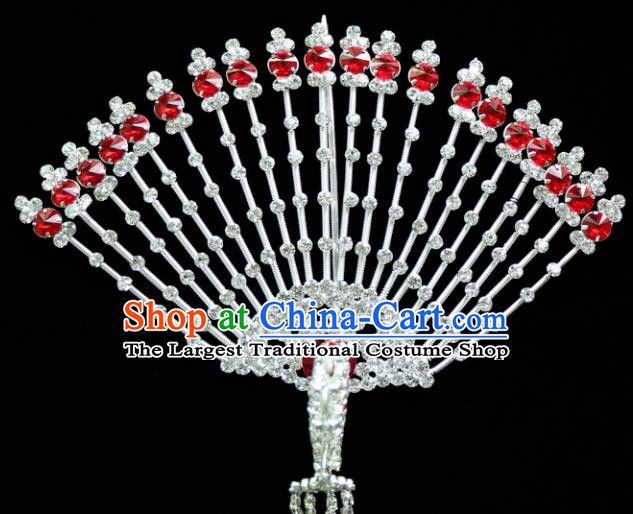 Chinese Ancient Princess Red Crystal Hairpins Traditional Peking Opera Artiste Headwear for Women