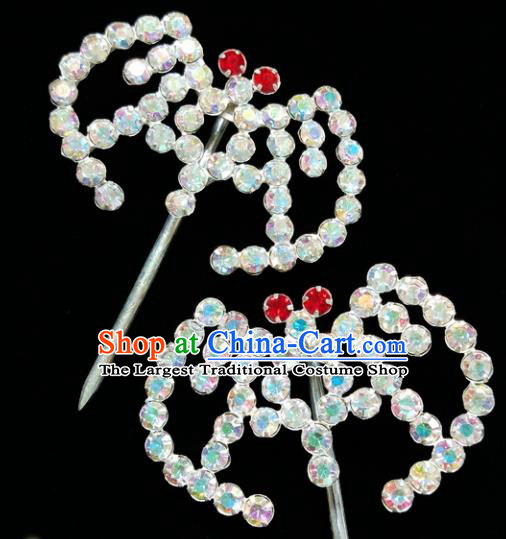 Chinese Ancient Princess Crystal Bats Hairpins Traditional Peking Opera Artiste Headwear for Women