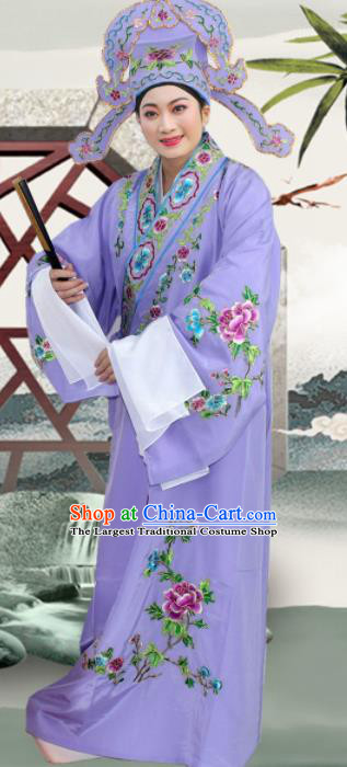 Chinese Ancient Nobility Childe Purple Embroidered Robe Traditional Peking Opera Niche Costume for Men