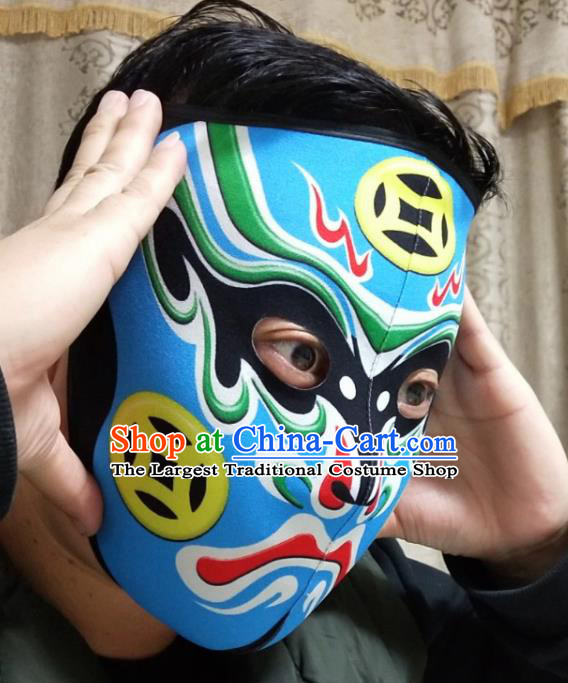 Chinese Traditional Sichuan Opera Face Changing Masks Handmade Painting Blue Facial Makeup