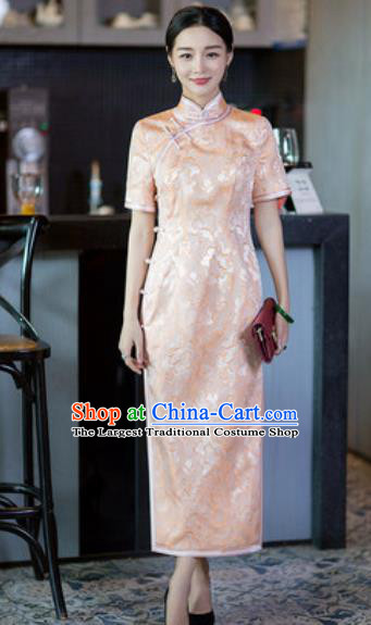 Chinese Traditional Tang Suit Qipao Dress National Costume Pink Silk Cheongsam for Women