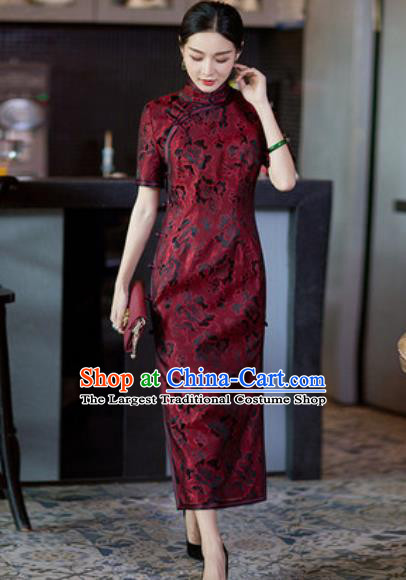 Chinese Traditional Tang Suit Qipao Dress National Costume Red Silk Cheongsam for Women