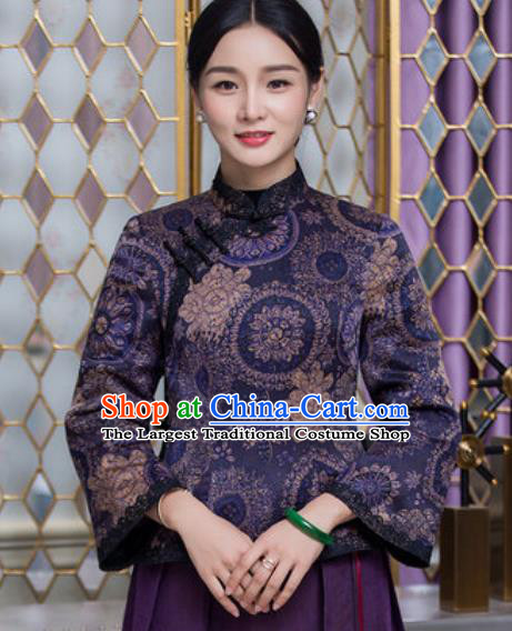 Chinese Traditional Tang Suit Upper Outer Garment Qipao Purple Blouse National Costume for Women