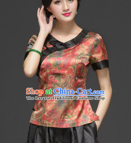 Chinese Traditional Tang Suit Upper Outer Garment Printing Silk Blouse National Costume for Women