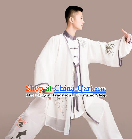 Chinese Traditional Kung Fu Competition White Costume Tai Chi Martial Arts Clothing for Men