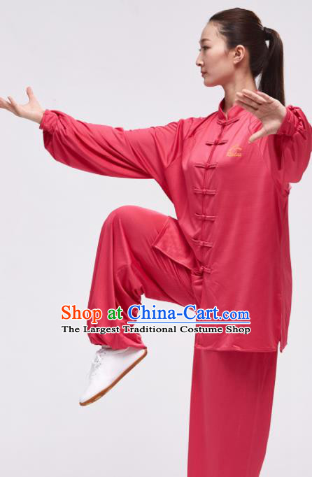 Chinese Traditional Kung Fu Competition Watermelon Red Costume Martial Arts Tai Chi Clothing for Women