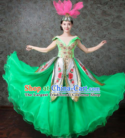 Chinese Traditional Spring Festival Gala Dance Costume Opening Dance Modern Dance Green Bubble Dress for Women