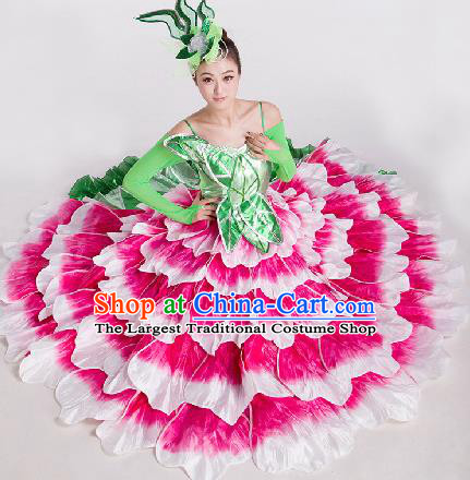 Top Grade Chorus Opening Dance Peony Dance Rosy Dress Modern Dance Stage Performance Costume for Women